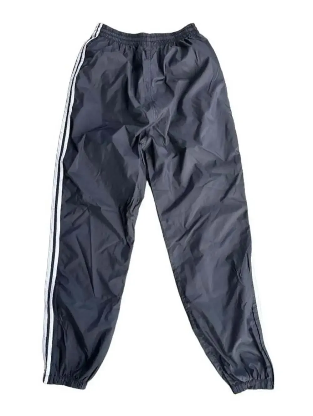 Vintage Adidas Nylon Track Pants Black White Three Stripe Size Medium
